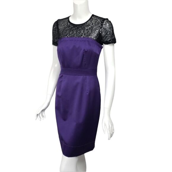 Trina Turk Purple Satin Vintage Lace Lined Cocktail Party Holiday Dress - Picture 1 of 9